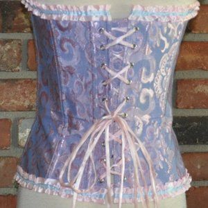 Indigo Blue & Shiny Pink Back Lace-up, Corset Bustier, Metal front Closure XL